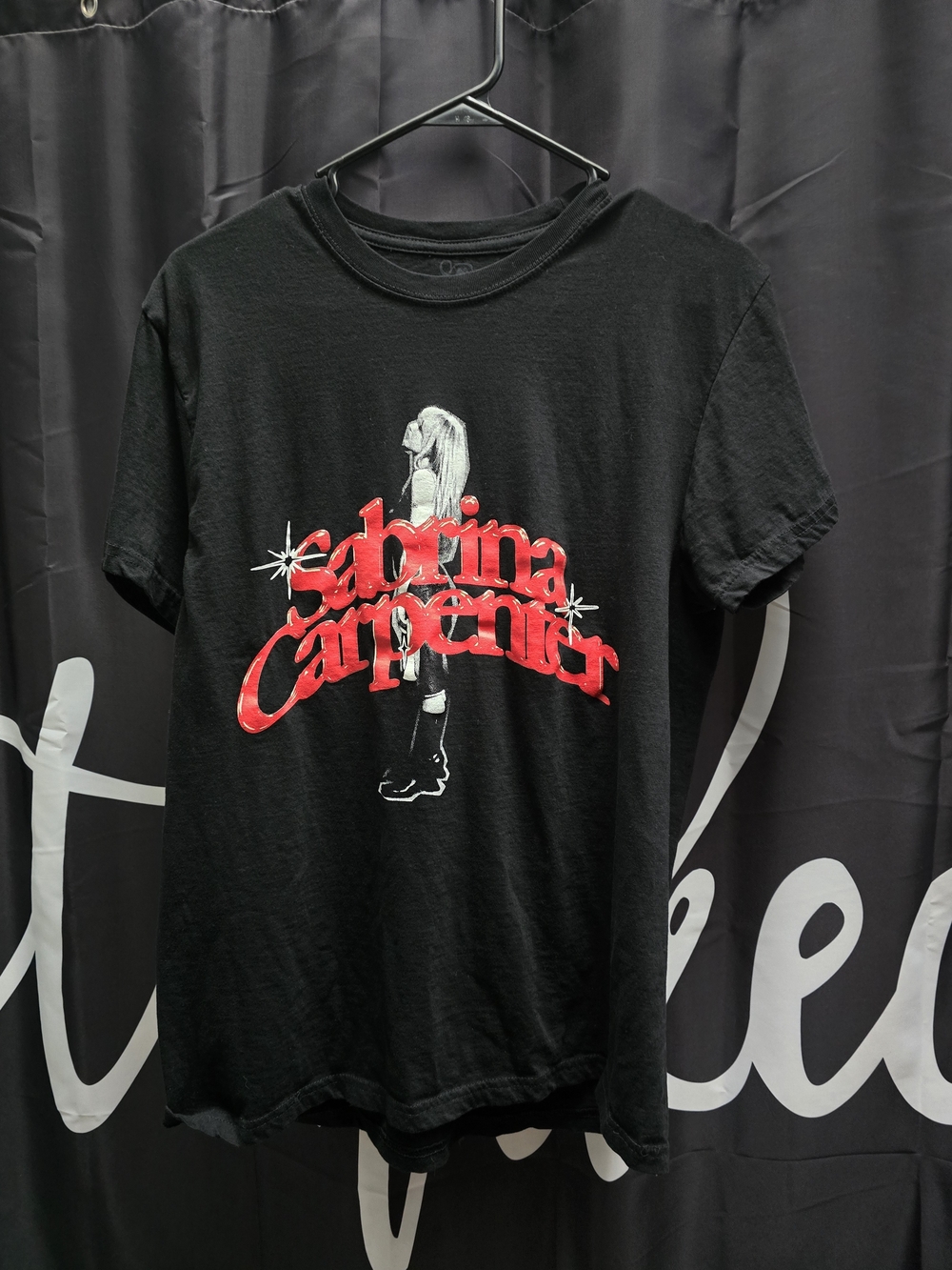 Sabrina Carpenter Black Graphic Tee with Red Logo
